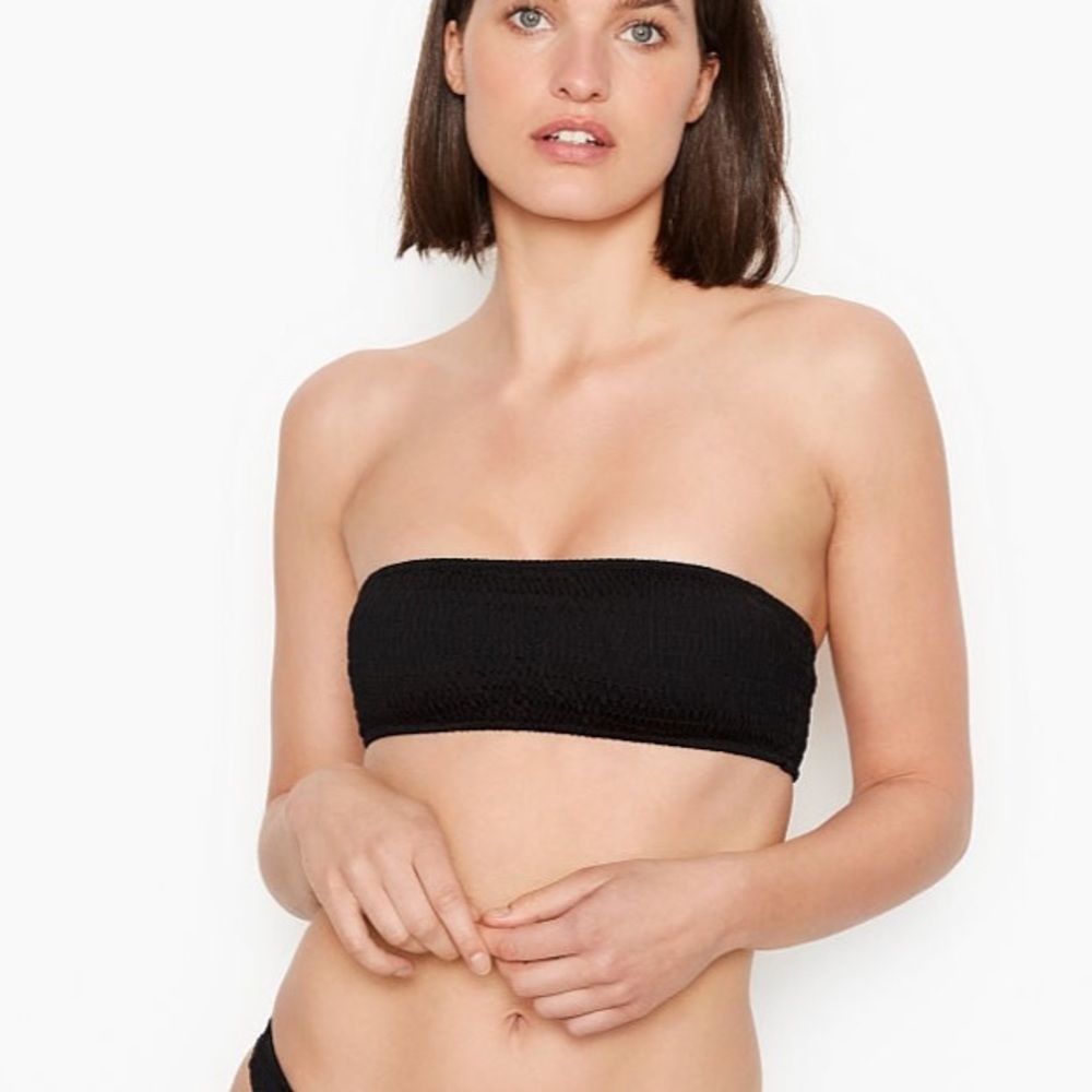 VICTORIA'S SECRET SWIM Smocked Bandeau bikini swim Top with removable straps